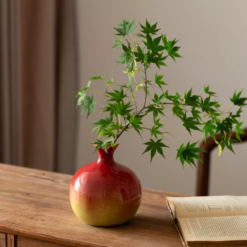 红色石榴陶瓷花瓶摆件客厅插花轻奢高级感水培新中式乔迁景德镇小