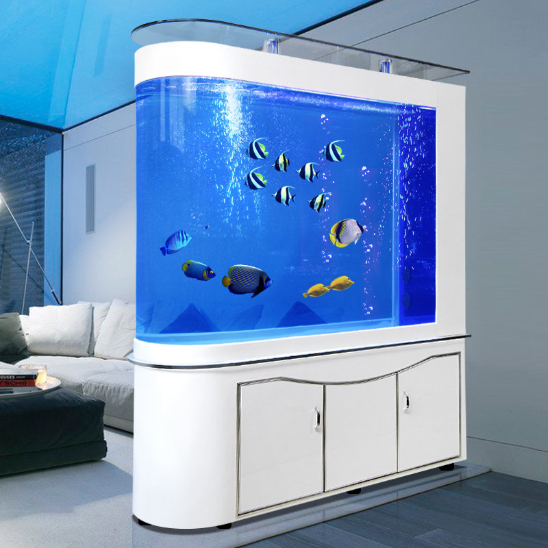 子弹头鱼缸水族箱客厅生态玻璃家用大中小型玄关落地屏风