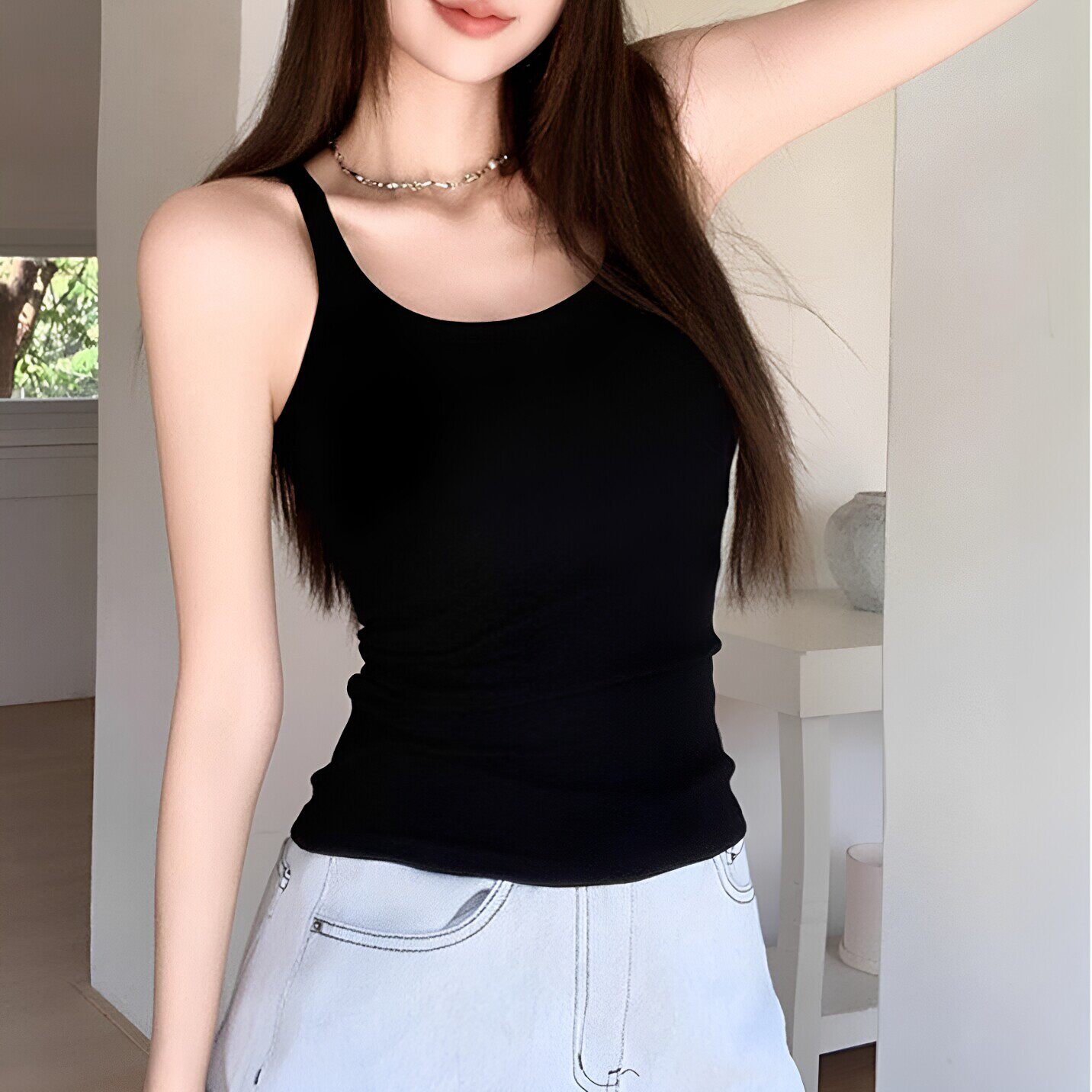 新款百搭修身纯色工字吊带背心女夏季辣妹显瘦遮副乳自带胸垫上衣