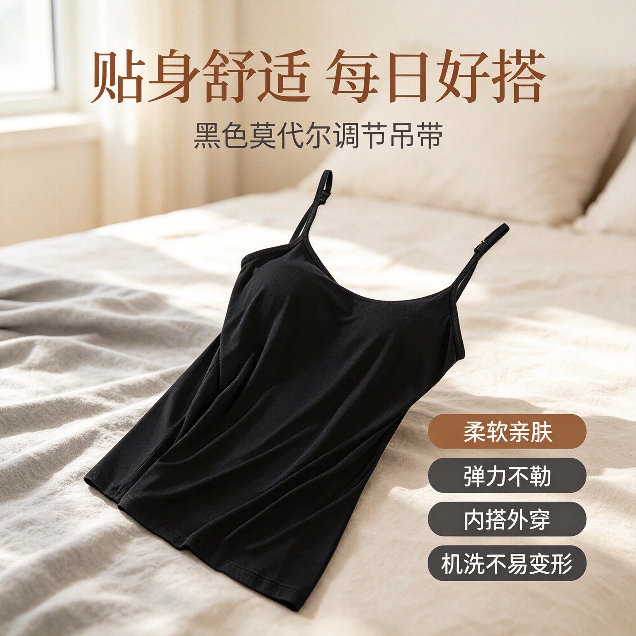 莫代尔透气带胸垫宽松吊带背心女
