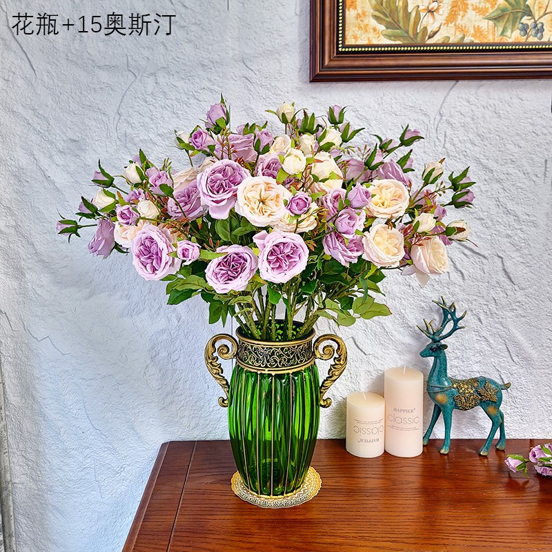 欧式台面铁艺玻璃花瓶轻奢高级感客厅餐厅摆件仿真花插花水培鲜花