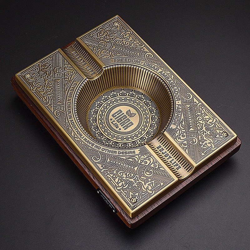 高端雪茄专用烟灰缸菠萝格实木金属时尚复古创意大号办公室烟灰缸