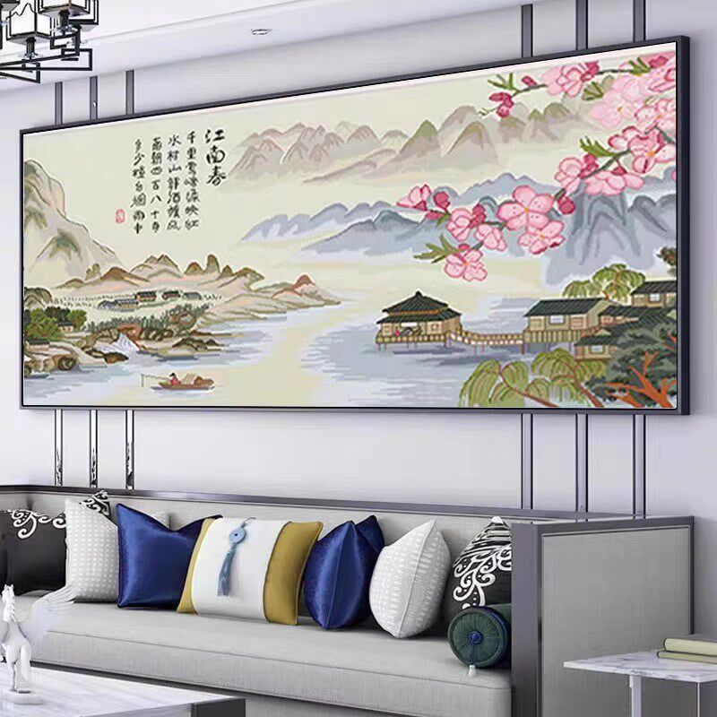 人工绣好的十字绣成品江南春忆江南新中式客厅清洗风景山水挂画