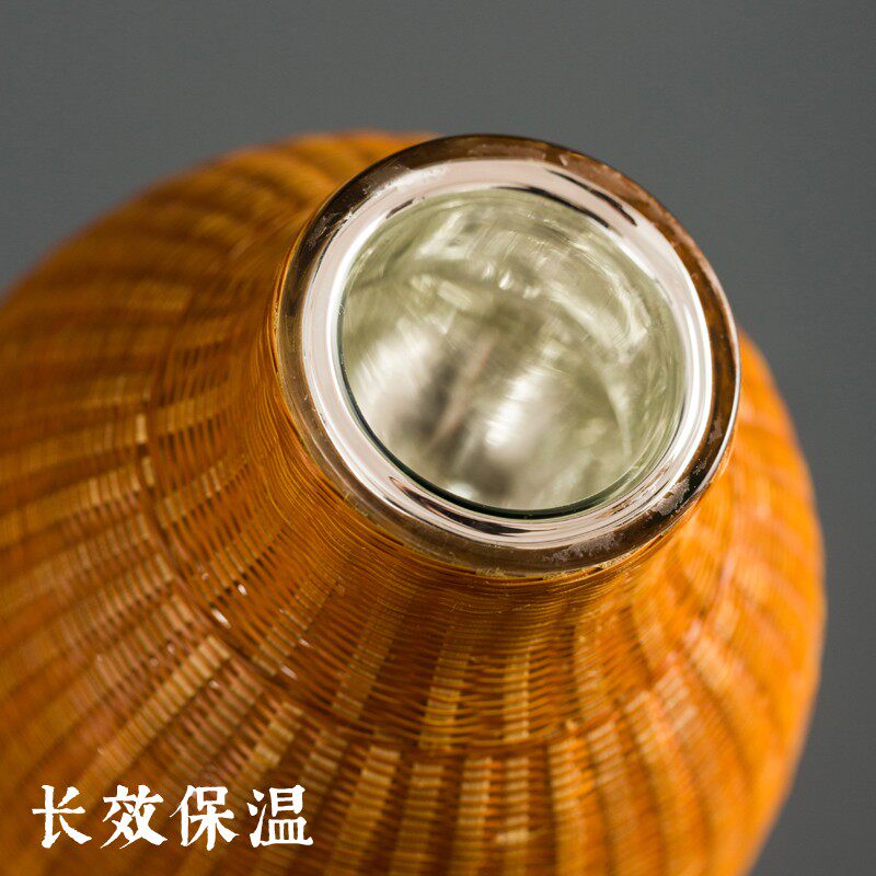 非遗精工纯手工丝竹编热水瓶旅行便携保温瓶复古水壶保暖瓶600ml