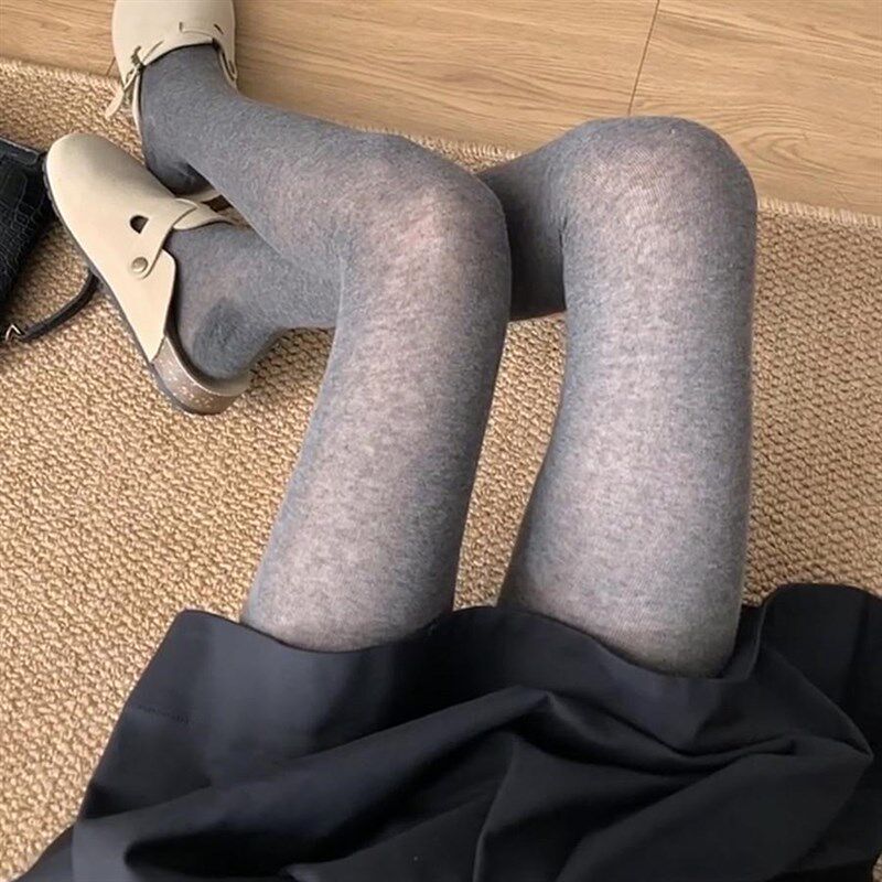 miu风灰色纯色连裤袜棉袜针织秋冬季薄款微透肉丝袜打底袜裤女