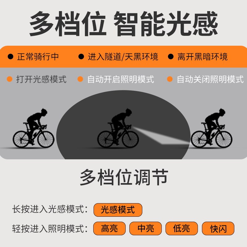 自行车夜骑灯前灯强光手电筒公路儿童山地车单车防雨夜间骑行装备