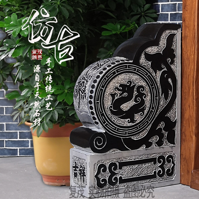 石雕门墩抱鼓石一对石鼓大理石门别墅仿古青石庭院门枕石店铺摆件