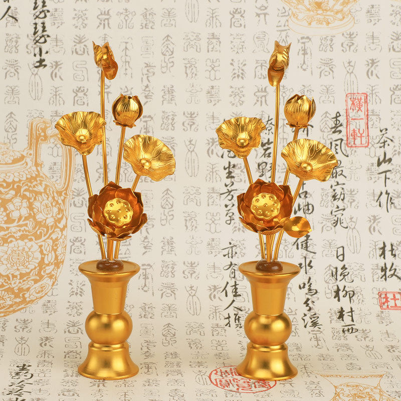 鎏金莲花仿真花假花佛前供花 佛堂家居观音莲花荷花供佛花仿真花