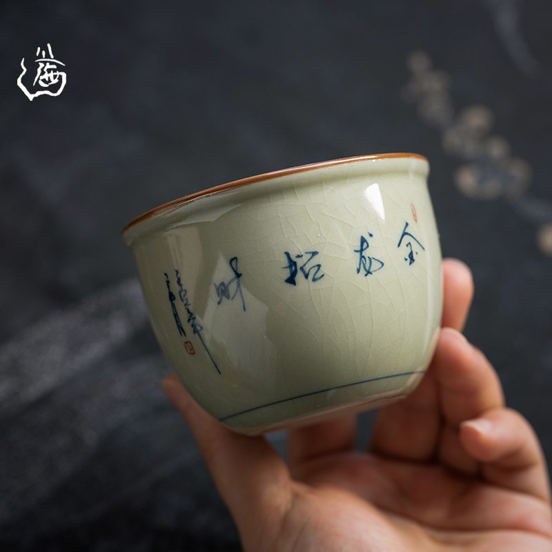 手工主人杯老陶泥手绘茶杯景德镇釉下彩功夫茶具品茗杯个人杯单杯