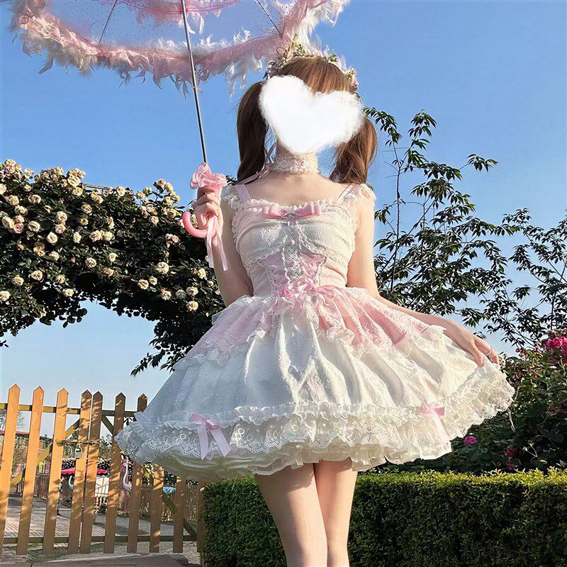 甜美Lolita公主风蕾丝吊带连衣裙女仆蝴蝶结蛋糕裙JSK洋装芭蕾风