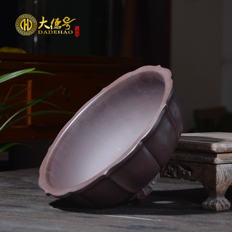 宜兴紫砂盆景花盆莲花三角圆形上水石盆景盆假山石头文竹水仙花盆