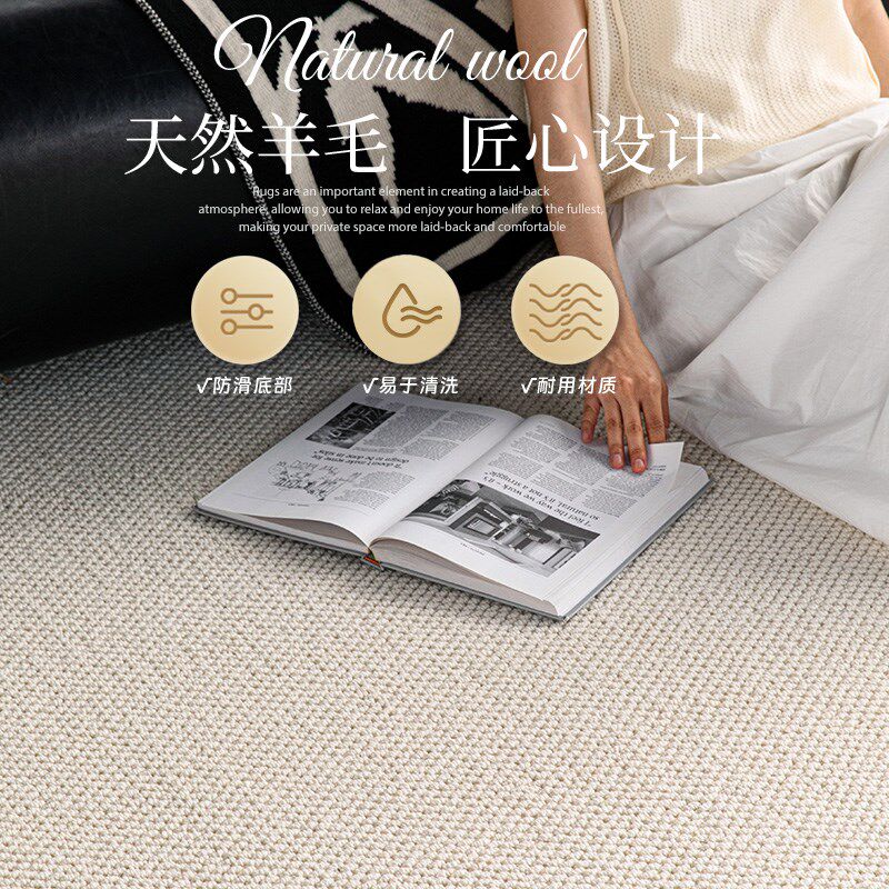 新西兰进口羊毛圆形地毯书房卧室转椅地垫隔音防滑电脑椅床边毯子