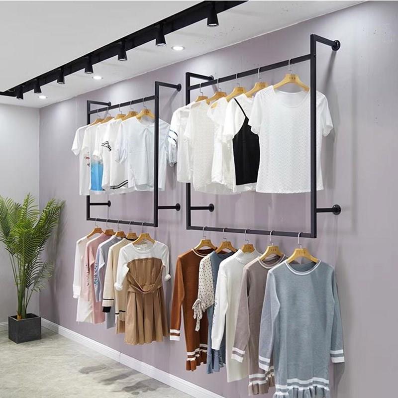 墙上壁挂式衣架卧室砌墙金属衣柜双层服装展示陈列架衣帽架可定制