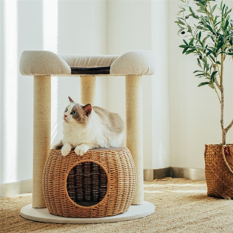 猫爬架网红大床编织窝藤编猫窝猫树一体猫布偶缅因攀爬剑麻柱冬季