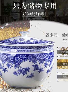 景德镇陶瓷器青花瓷储物罐带盖子摆件糖罐泡菜罐米缸密封罐10斤