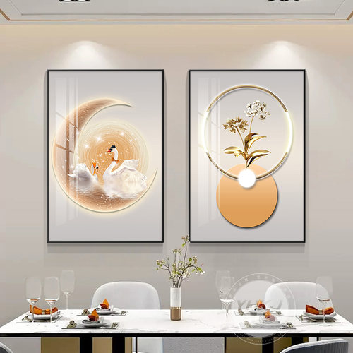 轻奢风餐厅装饰画 高级感饭厅挂画 现代简约厨房餐桌背景墙壁画