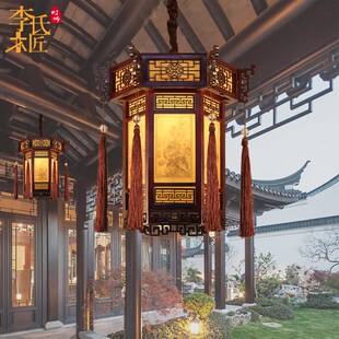 中式实木吊灯六角宫灯彷古红灯笼寺庙祠堂中国风古典凉亭门头灯具
