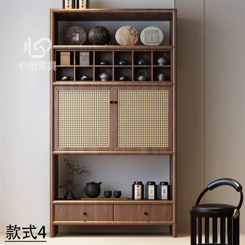 新中式实木博古架茶室收纳架多宝阁茶桌置物架展示柜多层实木架子