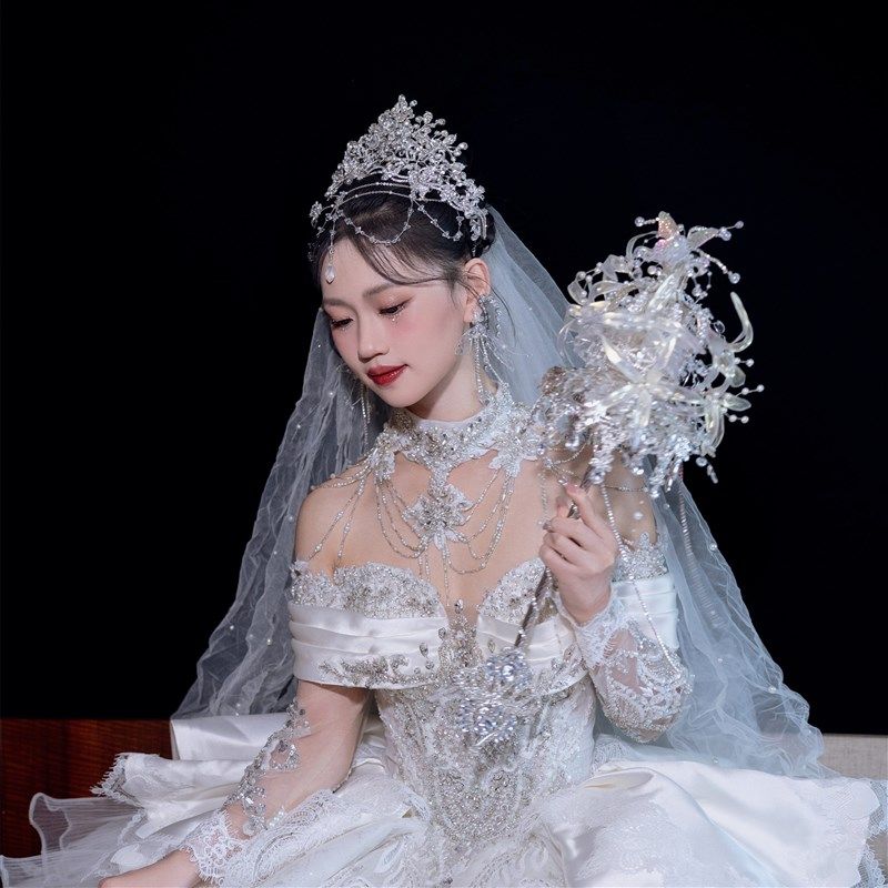 权杖手捧花婚礼新娘水晶diy材料公主婚纱高级成品礼盒新婚重工