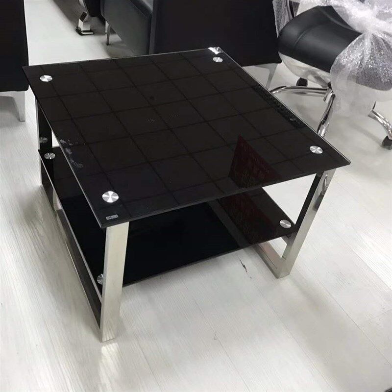广东家具高档茶几1.2米长茶几 黑色钢化玻璃面茶几组合 0.6米方几