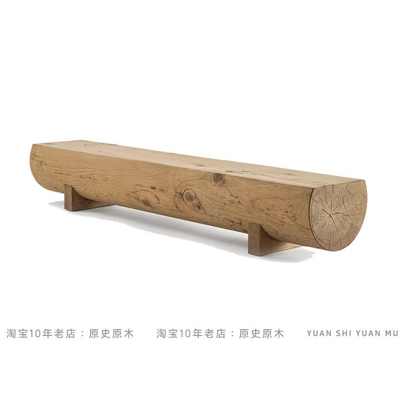 北欧原木长条凳简约圆形创意换鞋凳民宿酒店休息凳服装店实木凳子