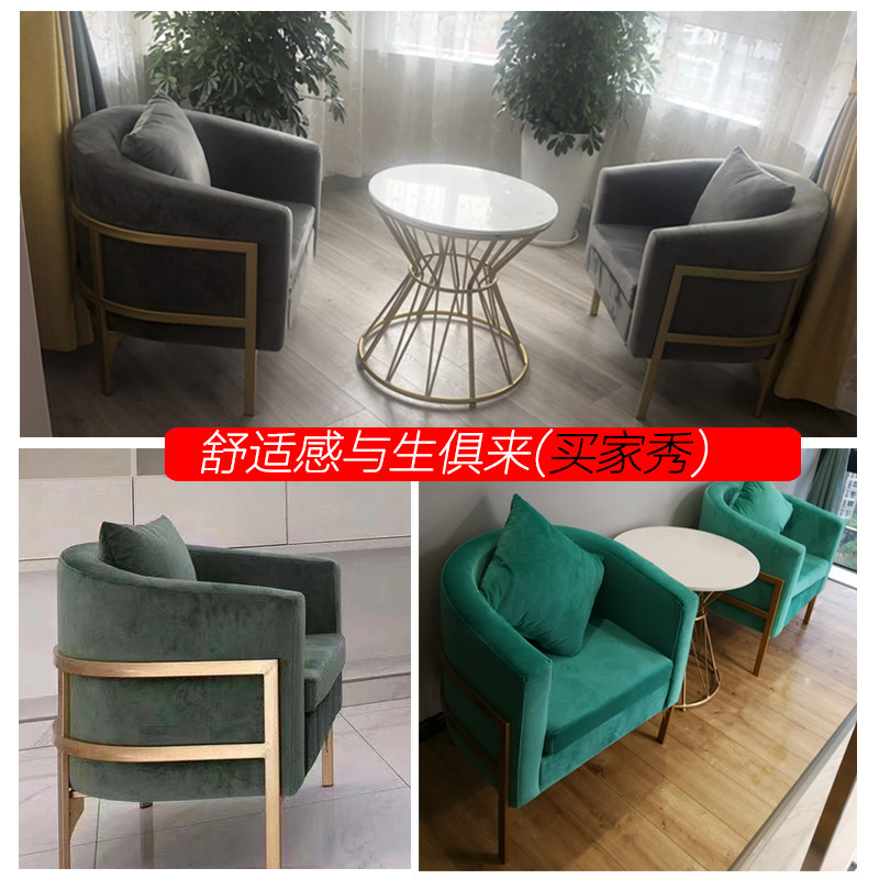 现代简约轻奢铁艺单人休闲沙发椅酒店北欧会客接待洽谈桌椅对椅