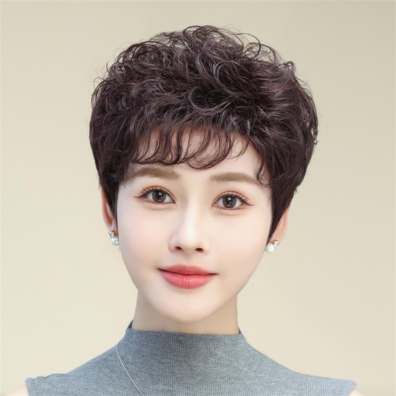 假发女短发真发自然蓬松卷发中老年妈妈头套无痕2025新款假发套