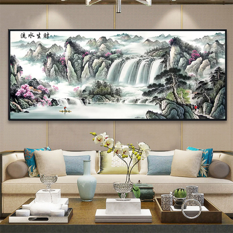 5d钻石画满钻客厅流水生财风景山水画办公室十字绣2023新款钻石绣