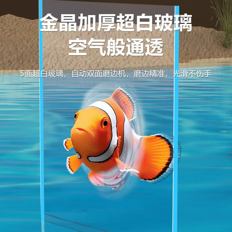 小型海水缸全套客厅超白缸背滤小海缸办公桌面小丑鱼珊瑚生态鱼缸图片