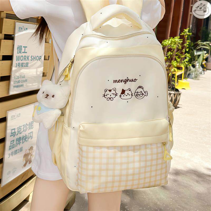 初中生书包女生蓝色学院风格子双肩包女学生大容量日系高中生背包