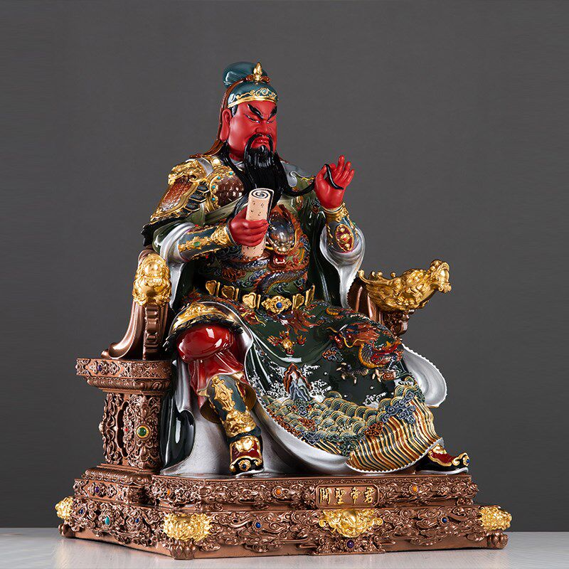 台湾纯铜琉晶彩绘鎏金关公铜像关羽武财神关二爷神像供奉招财佛像