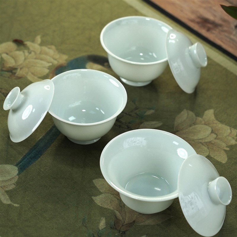 景德镇陶瓷茶具手工盖碗复古中式两才高温瓷防烫白瓷轻薄评茶盖碗