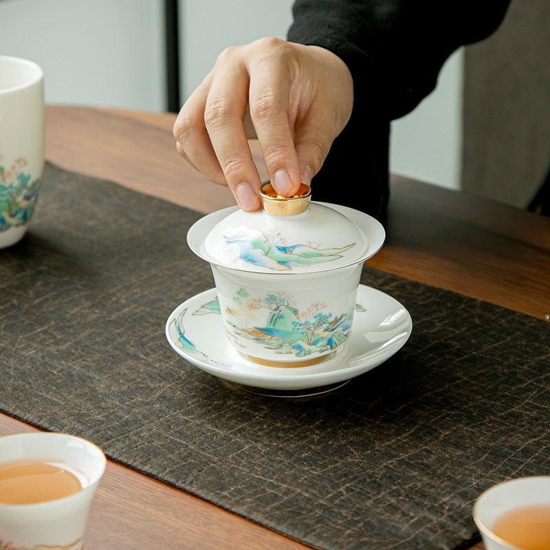 德化白瓷功夫茶具套装家用盖碗茶杯中式茶壶轻奢高档羊脂玉泡茶具