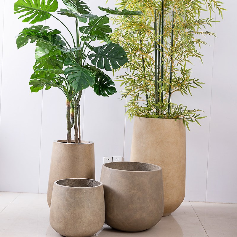 花盆简约圆形水泥花盆 室内阳台绿植盆栽花器 客厅大口径镁泥花盆