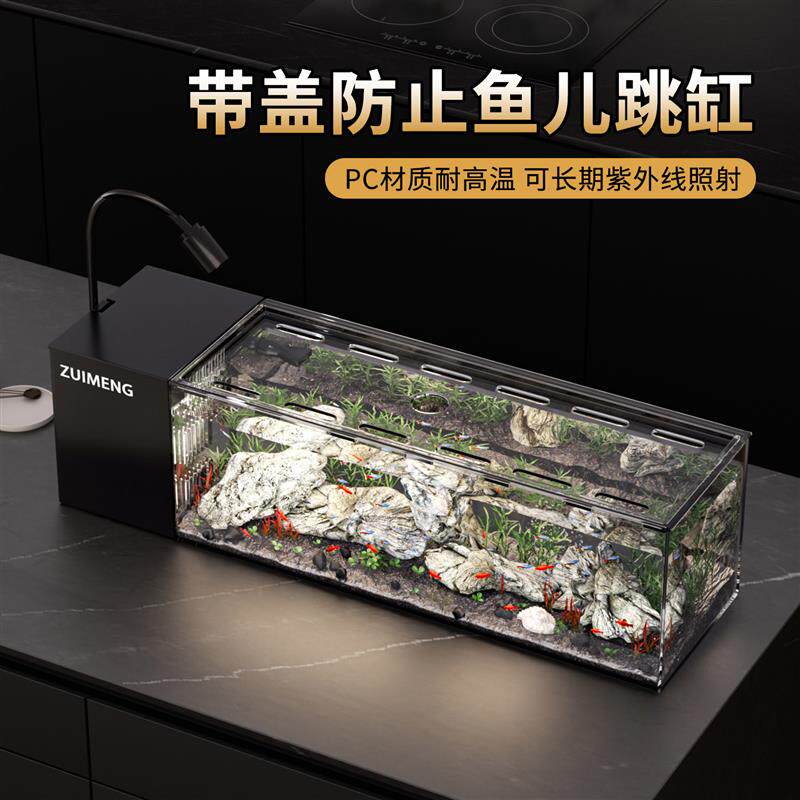 小型侧滤超白生态溪流缸家用桌面客厅造景自循环制氧过滤鱼缸套装