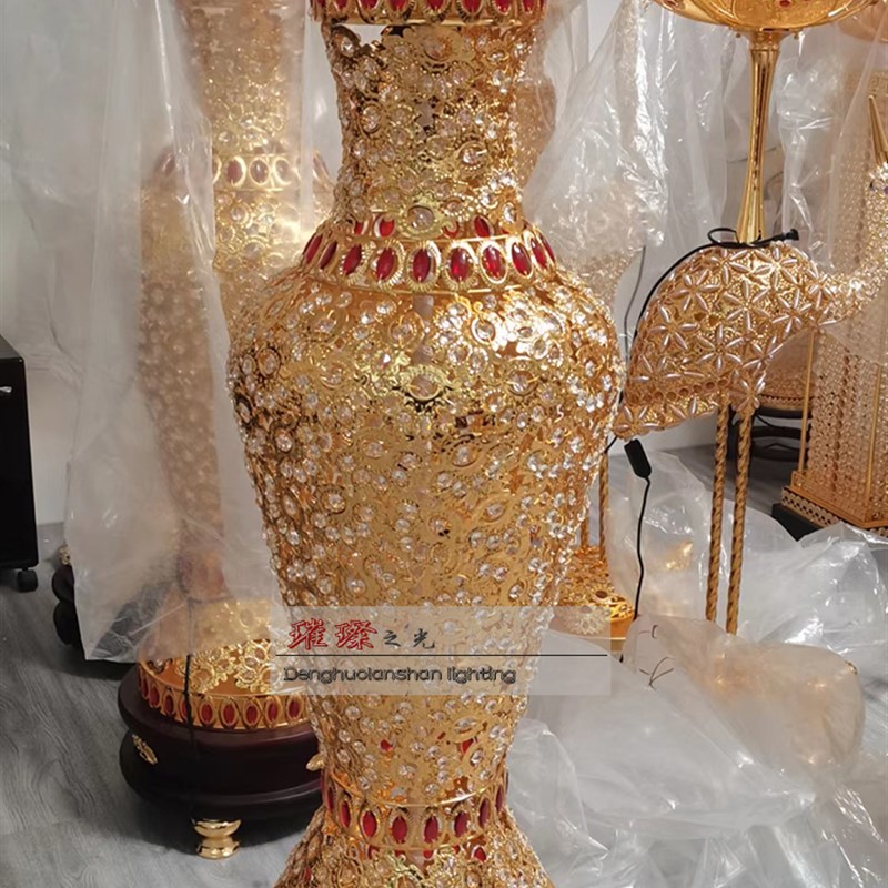 灯饰奢华 水晶元宝台灯落地灯 佛堂灯佛供灯莲花工艺花瓶大灯