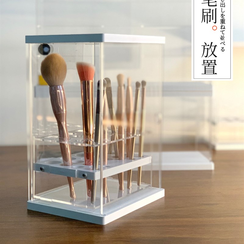 创意带门化妆刷桶桌面多功能亚克力收纳盒化妆品防尘美妆眉笔架子