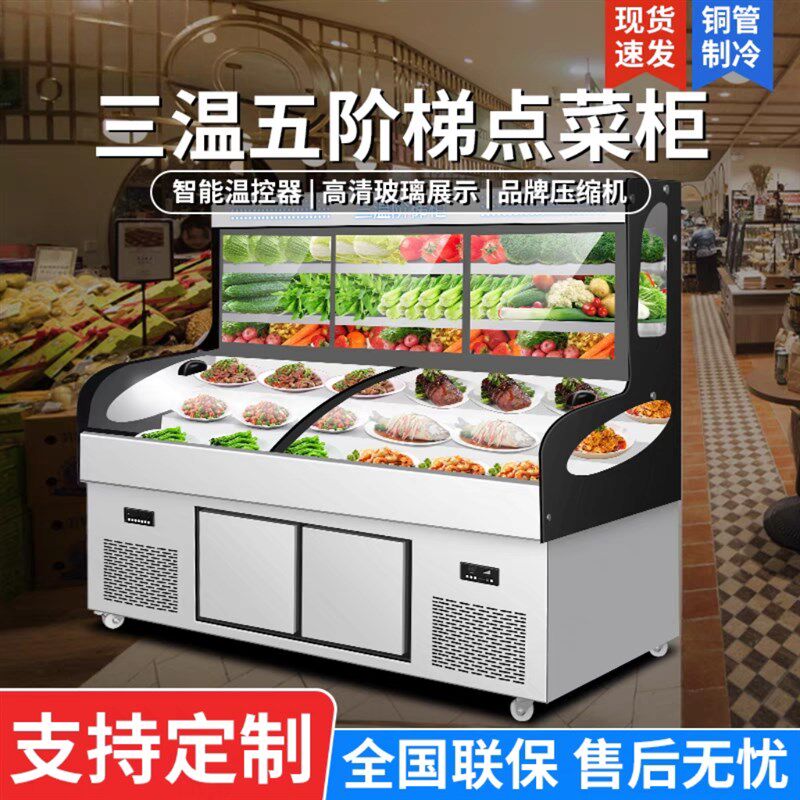 鼎盛三温五六阶梯海鲜冰台展示柜烧烤炸串冷藏冷冻饭店明档点菜柜