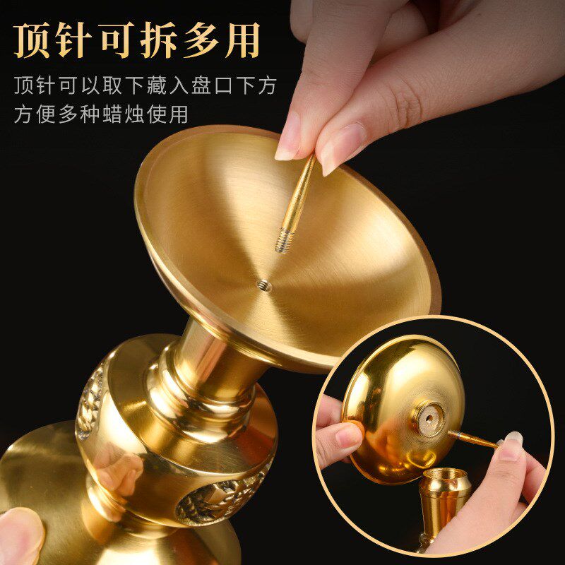 铜蜡烛台 家用烛台台座 纯铜蜡台香炉一体黄铜插焟烛黄铜复古腊台