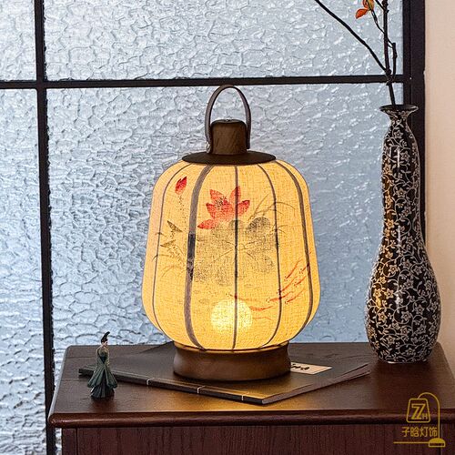 宋代美学新中式国风水墨画台灯卧室床头无线便捷布艺装饰氛围台灯