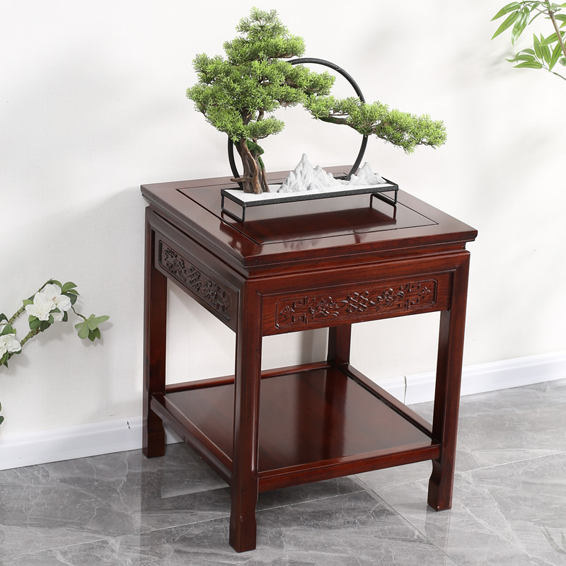 双屉桌实木花架鱼缸架茶几边几盆景架摆件桌工艺品奇石茶桌新中式