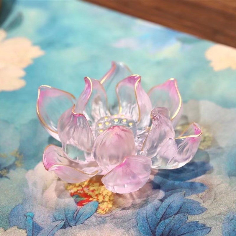 净水金莲古法琉璃清语莲香莲花香插烛台工艺品桌面饰品摆件香具