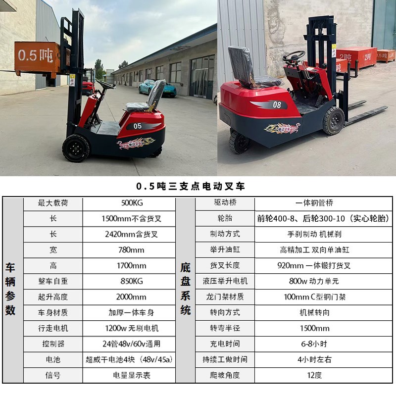 新能源电动叉车1吨2吨3吨装卸搬运车小型三支点叉车液压升降座驾
