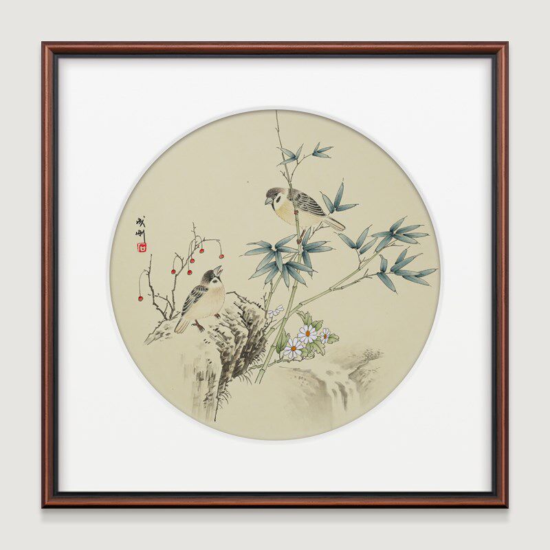 国画花鸟画斗方新中式玄关案台挂画正方形案台名家手绘真迹水墨画