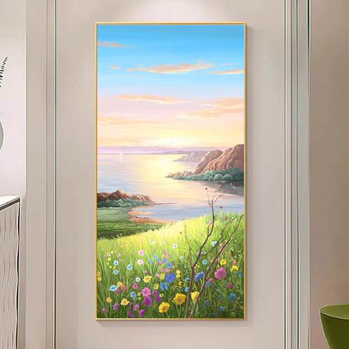 入户正对门墙挂画玄关装饰画现代简约山水画大气玄幻走廊过道壁画