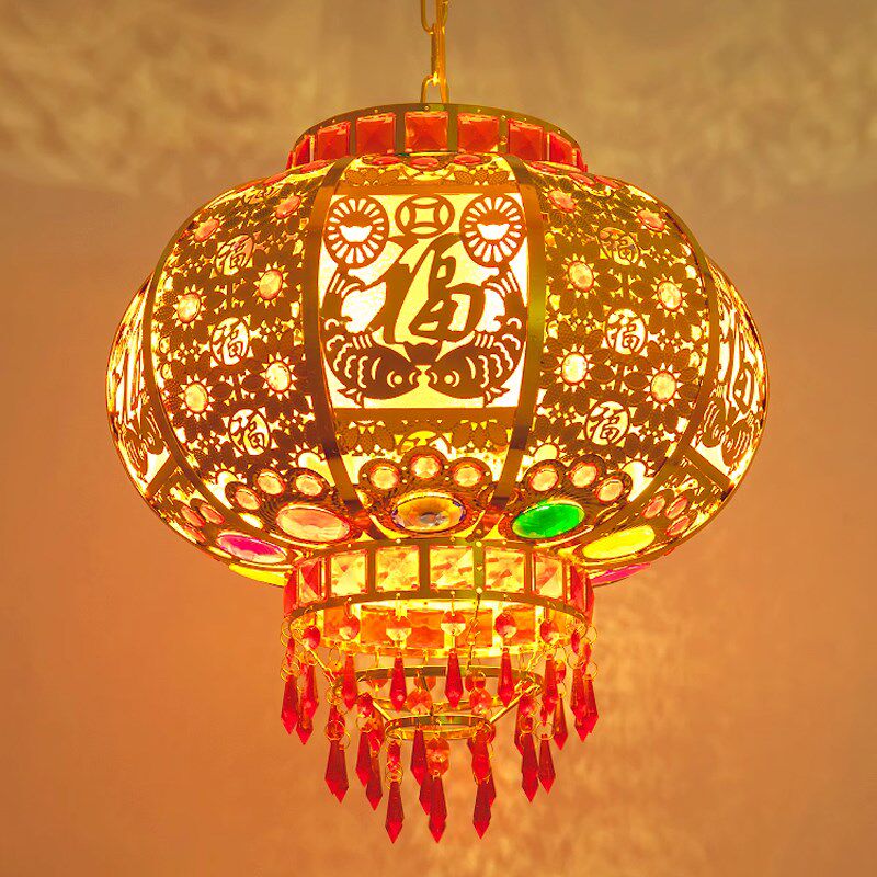 红灯笼新年七彩旋转装饰氛围灯2024新款乔迁走马红灯笼挂饰