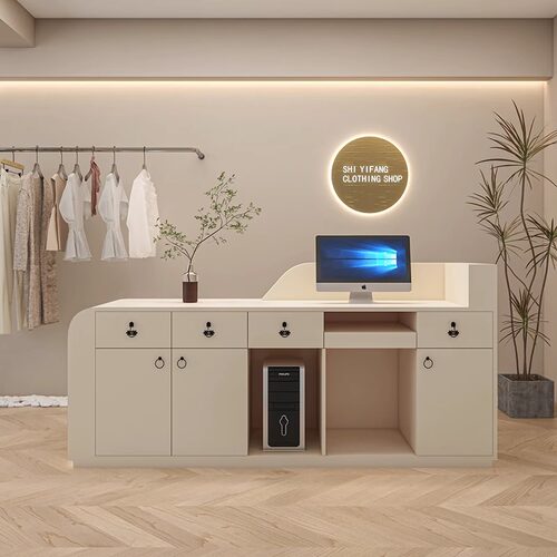 简约服装店收银柜台店铺小型美容院前台接待台女装店烤漆吧台桌柜