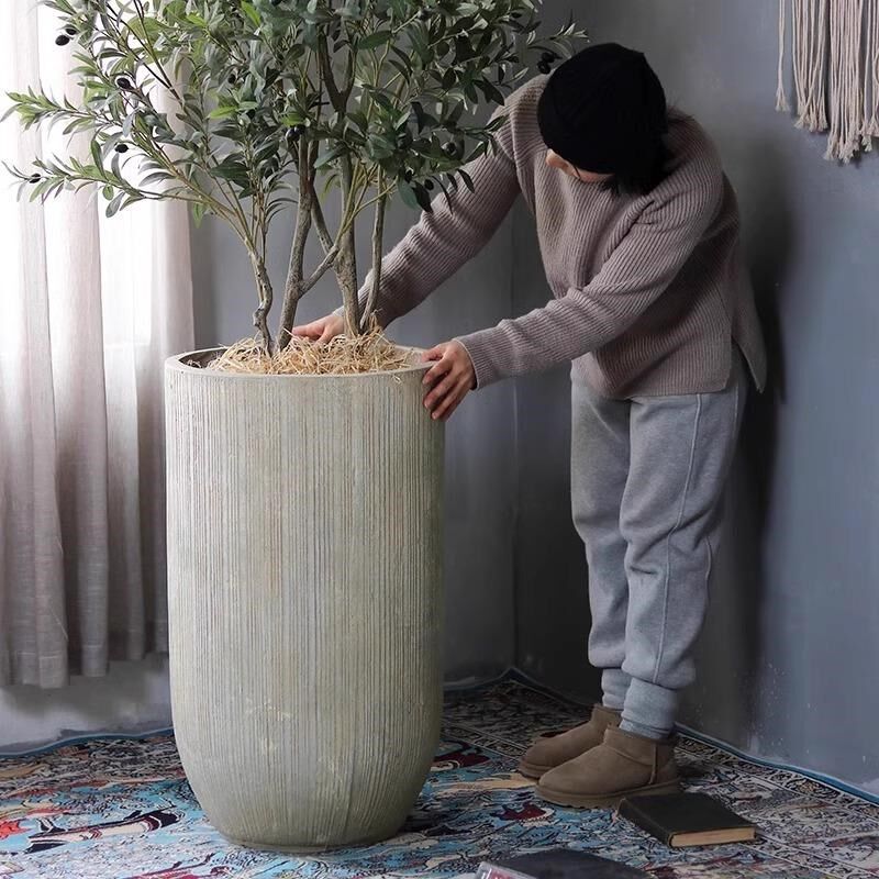 复古创意大号花盆落地镁泥高款花器客厅花园售楼部商场装饰绿植盆
