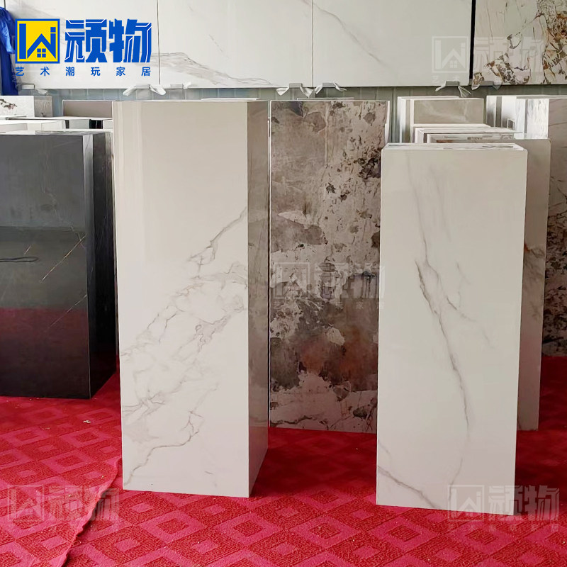现代轻奢岩板花架家用客厅网红大理石落地式置物架子展示摆件台子