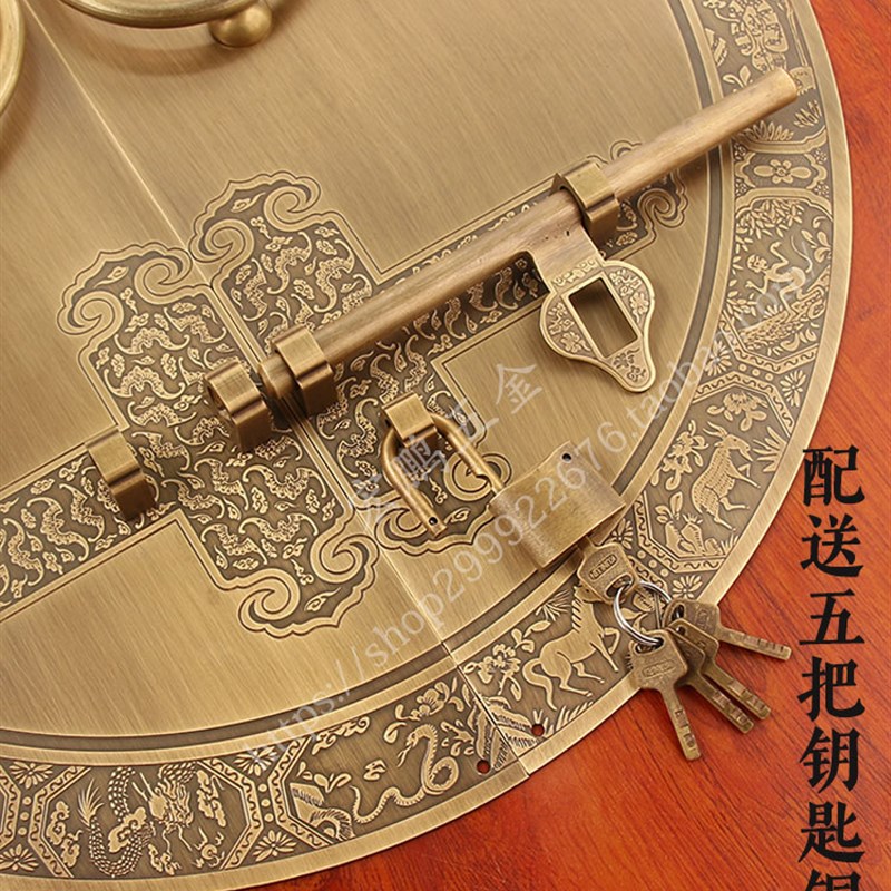 中式仿古简约大门把手门锁全铜木门插销门栓别墅四合院门环铜拉手